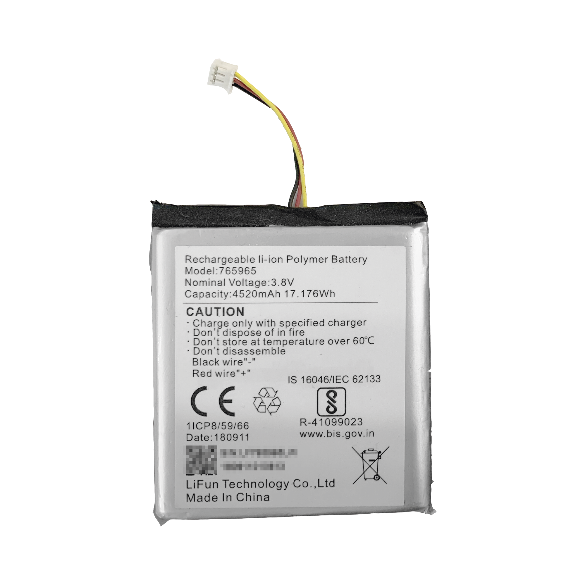 Batería de Respaldo para Panel de Alarma Hikvision / 4520 mAh / Compatible con Paneles AX PRO - AX HUB - Hibrido Versión 1 (DS-PHA64-W4P) y Repetidor AX PRO  DS-PR1-WB