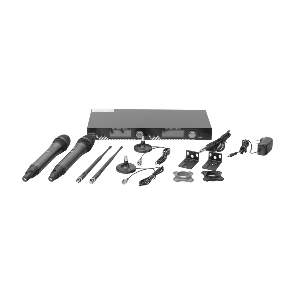 Kit de Microfonía inalámbrico | 2 Micrófonos de mano | Receptor UHF | Pantalla LCD | 200 Canales | Gran cobertura