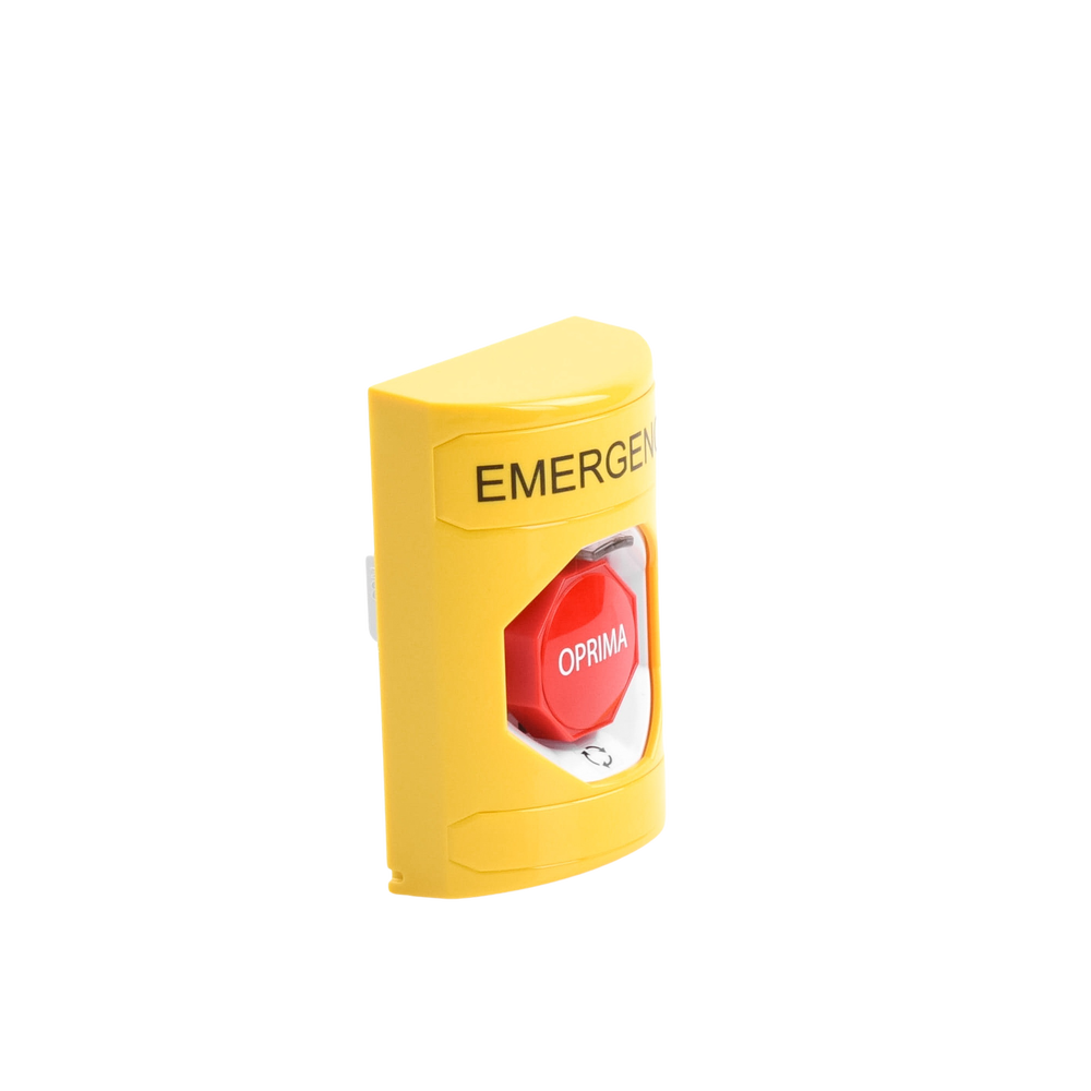 Botón de Emergencia en Español, Color Amarillo, Acción Mantenida, Girar para Restablecer y LED Multicolor