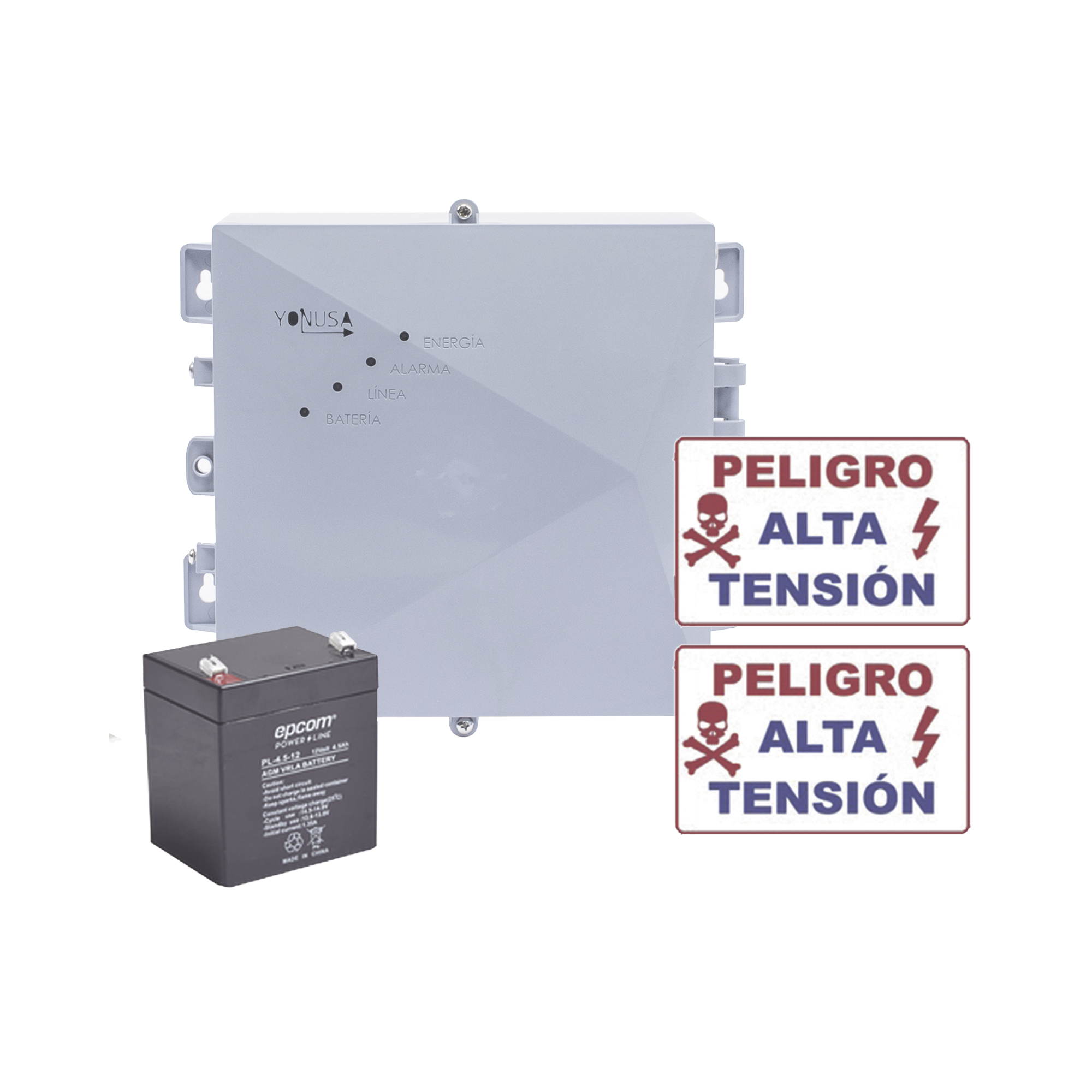 KIT de Energizador de 12,000Volts-1JOULES/2500 mts lineales de proteccion/Activado por Atenuación de voltaje,Corte de línea o Aterrizamiento de la línea/Integración a panel de Alarma.