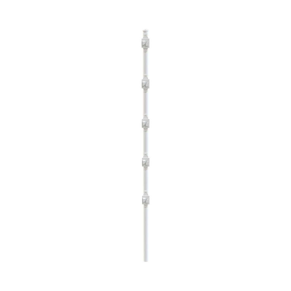 Poste con 5 Aisladores de PASO  para Cerca Electrificada. Tubo Galvanizado de 1.2m, cal. 18 de 1" Diam. + Pintura Blanca Aplicación en Polvo.