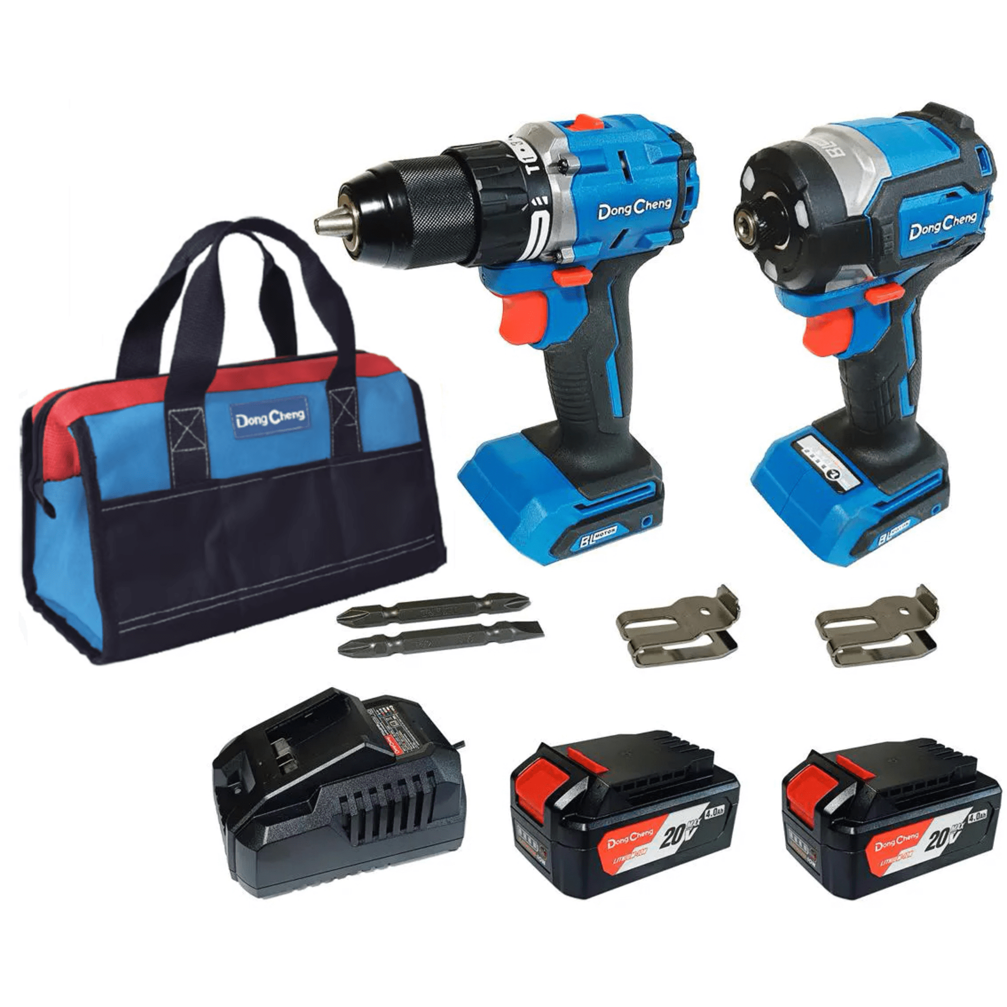 Kit Taladro Percutor y Atornillador de Impacto 20V / Motor Brushless / 2 Bater as 4.0Ah Li-ion / Cargador y Bolsa de Transporte